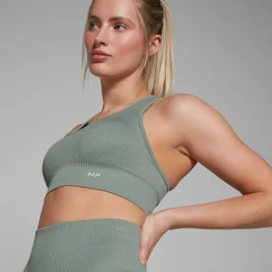 Femme MYPROTEIN Brassière asymétrique côtelée sans coutures MP Tempo pour femmes – Vert sauge