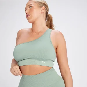 Femme MYPROTEIN Brassière asymétrique côtelée sans coutures MP Tempo pour femmes – Vert sauge