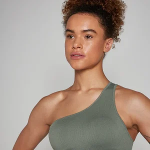 Femme MYPROTEIN Brassière asymétrique côtelée sans coutures MP Tempo pour femmes – Vert mousse