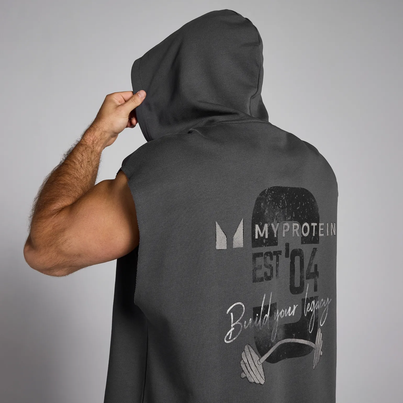 Homme MYPROTEIN Débardeur à capuche MP Origin Graphic pour hommes – Gris délavé