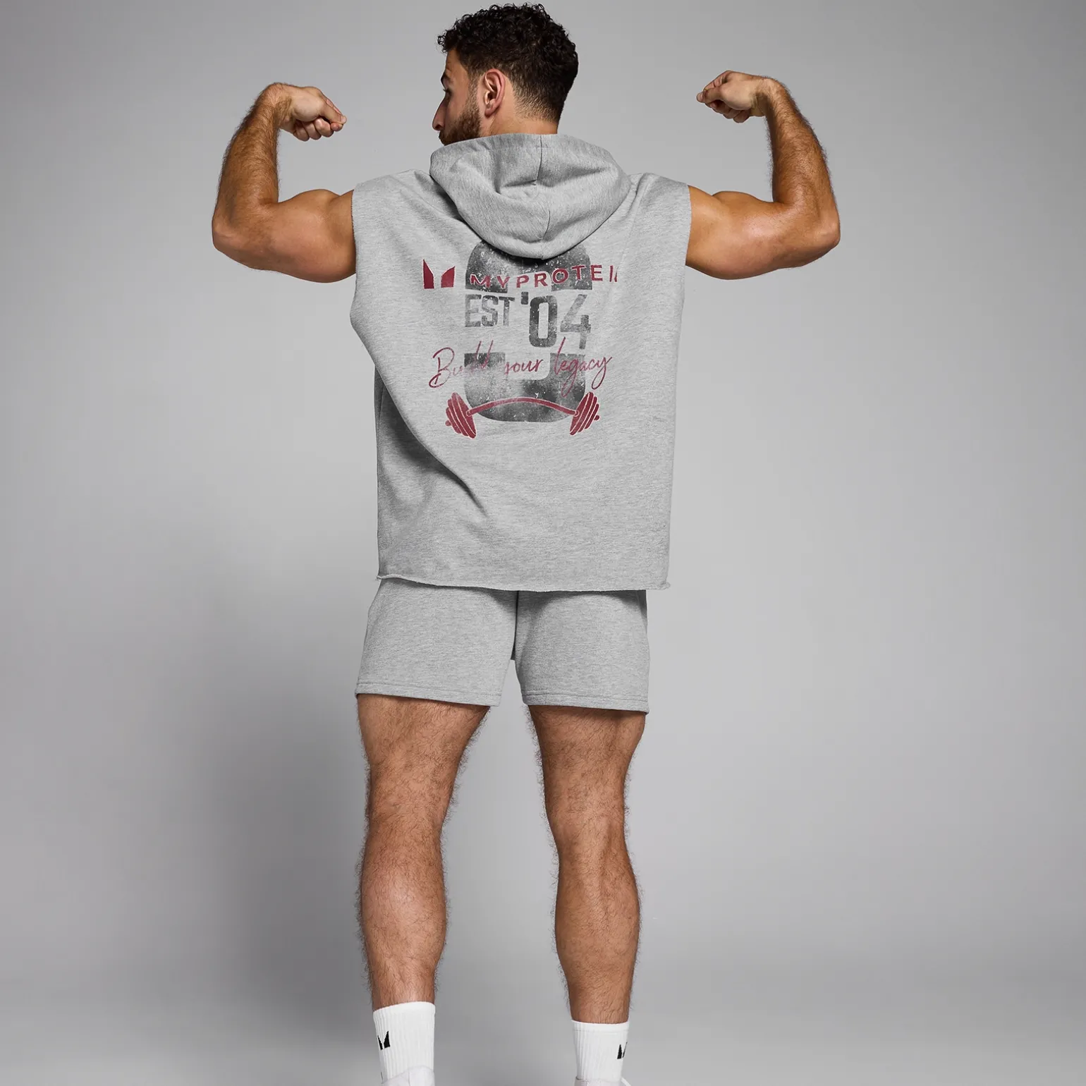 Homme MYPROTEIN Débardeur à capuche MP Origin Graphic pour hommes – Gris chiné