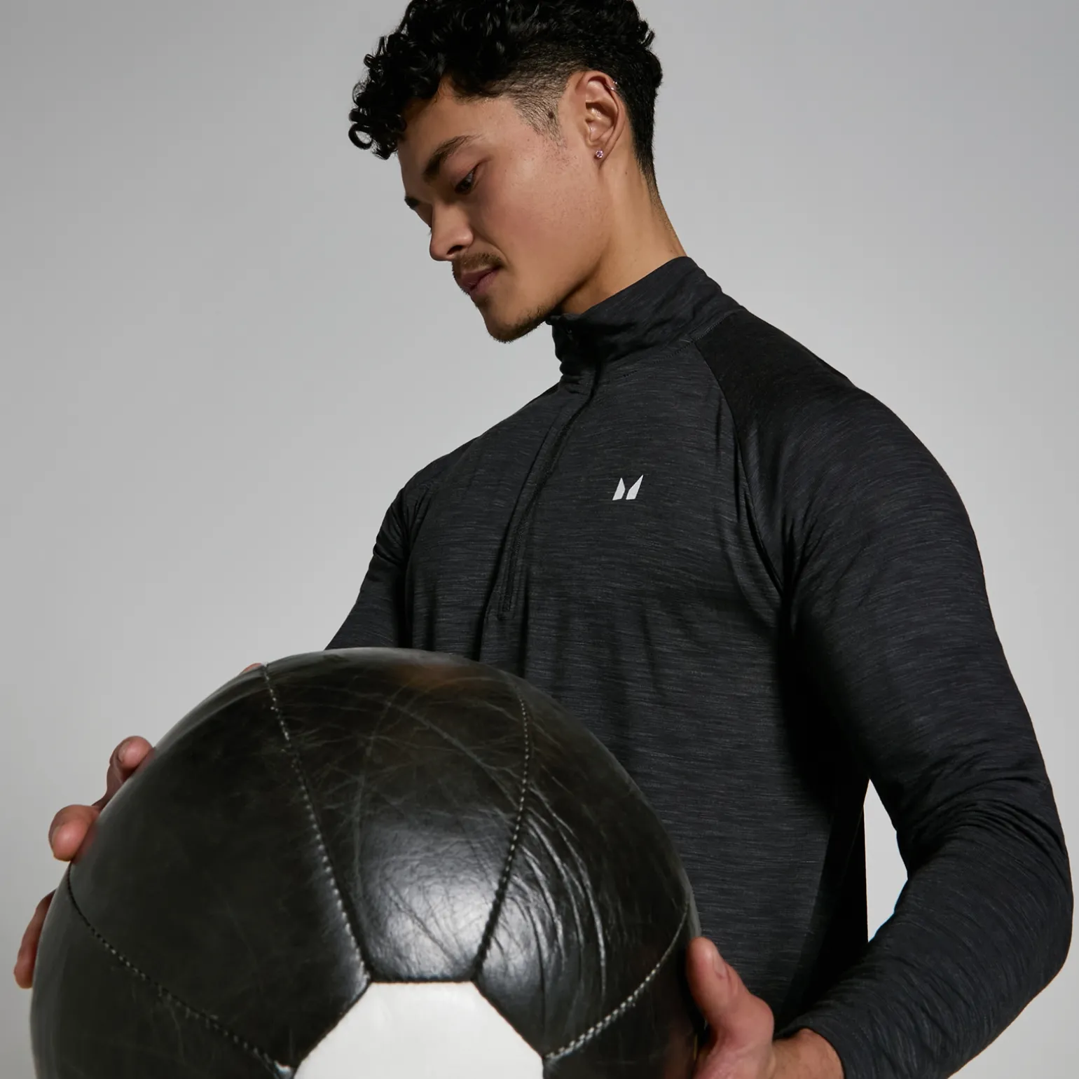 Homme MYPROTEIN Haut à fermeture éclair ¼ MP Performance pour hommes – Noir chiné