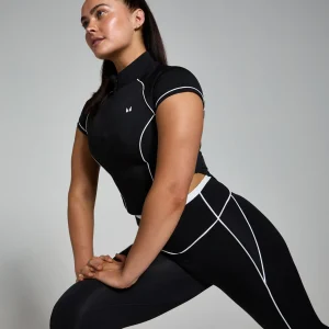 Femme MYPROTEIN Haut à fermeture éclair ¼ MP Tempo Contrast Piping pour hommes – Noir