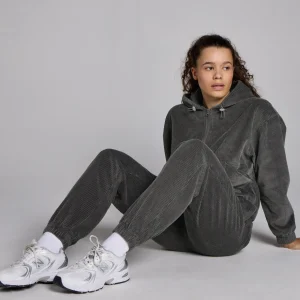 Femme MYPROTEIN Sweat à capuche en velours côtelé à fermeture éclair ¼ MP Lifestyle pour femmes – Gris acier
